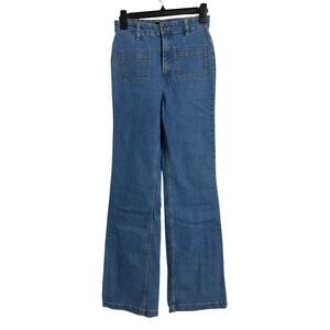 Forever 21 Bootcut Jeans 25 Blue Nautical Sailor Style Pants Retro Stretch Denim